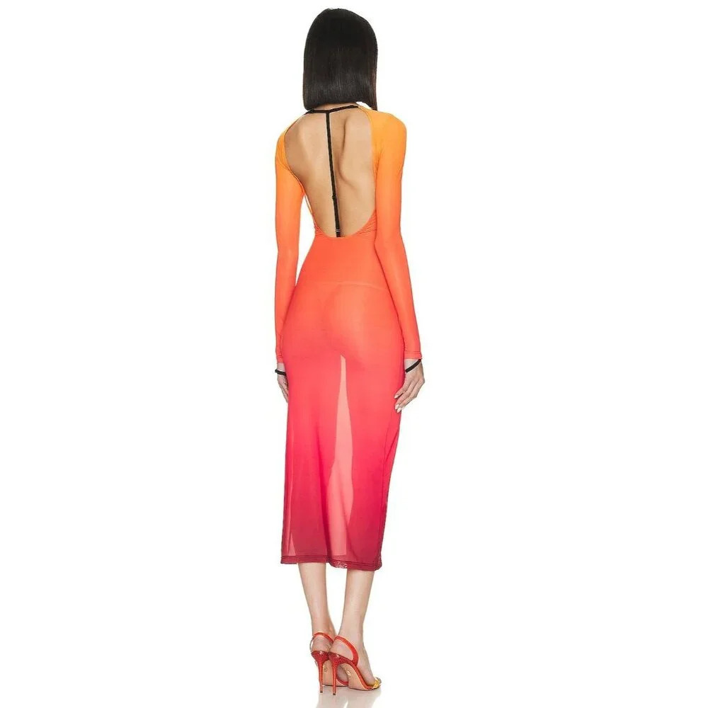 Courreges 2nd Skin Dress In Gradient Sunset in Orange XSmall New Womens Bodycon - Picture 2 of 16